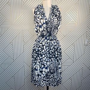 Sea New York Blue Leopard Print Pintuck Dress